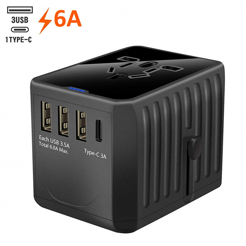 RRTRAVEL Adattatore da viaggio internazionale Adattatore di alimentazione universale in tutto il mondo Tutto in uno 4 USB con spina elettrica Perfetto per Stati Uniti, UE, Regno Unito, AU 160 Paesi europei
